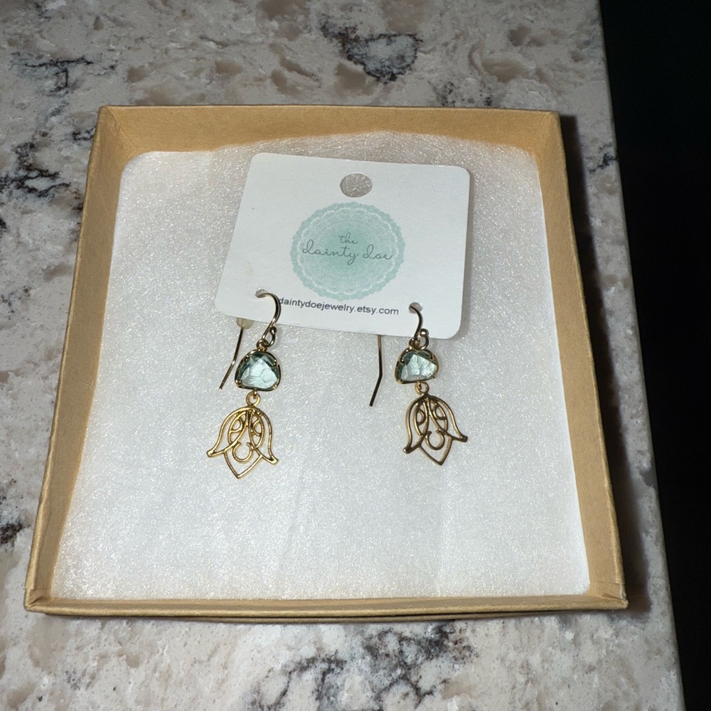 Gold and Blue Dainty Earrings